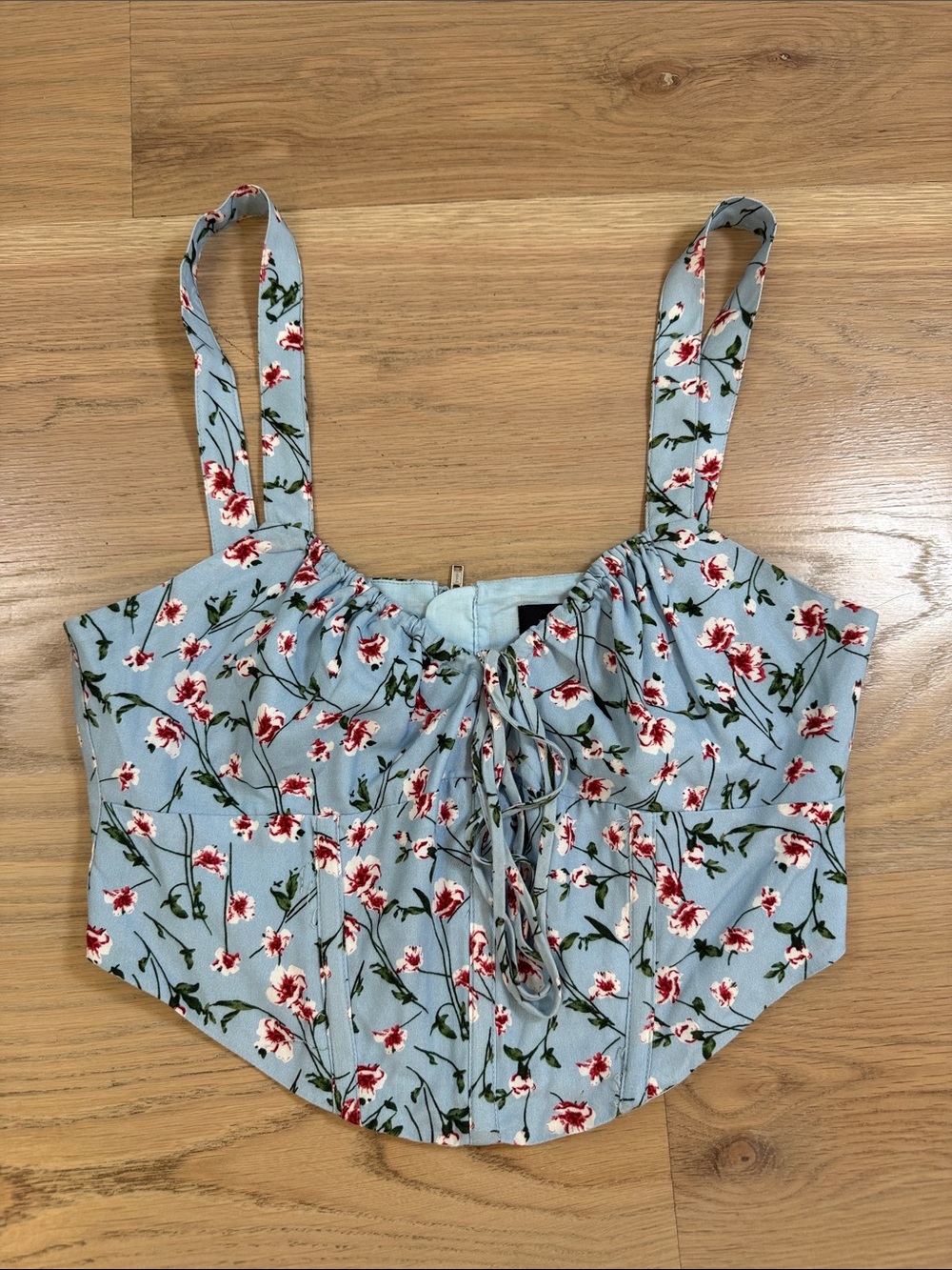 Bardot Light Blue Floral Bustier Corset Crop Top Size US 6 Small
